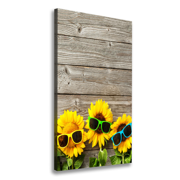 Cuadro canvas decorativo para salón vertical Gafas de girasol