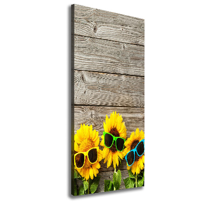 Cuadro canvas decorativo para salón vertical Gafas de girasol