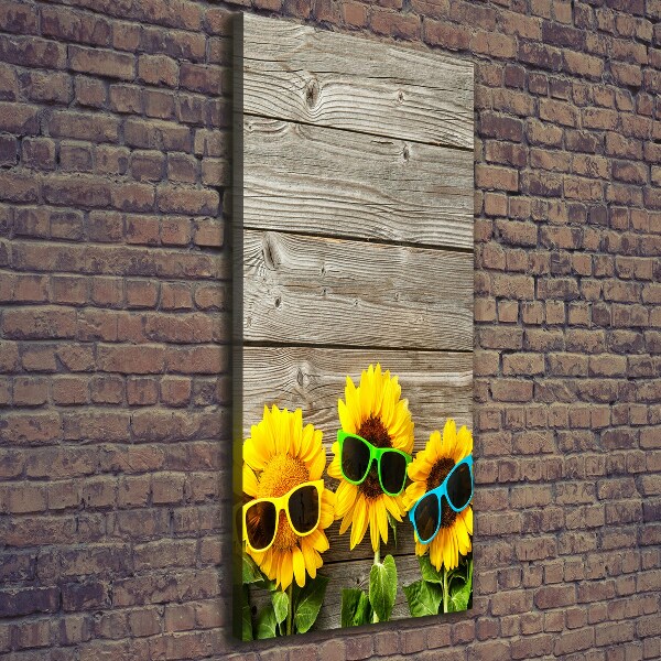 Cuadro canvas decorativo para salón vertical Gafas de girasol
