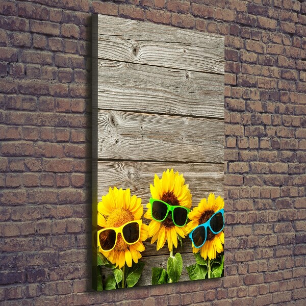 Cuadro canvas decorativo para salón vertical Gafas de girasol