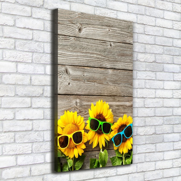 Cuadro canvas decorativo para salón vertical Gafas de girasol