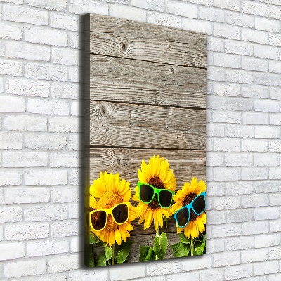 Cuadro canvas decorativo para salón vertical Gafas de girasol