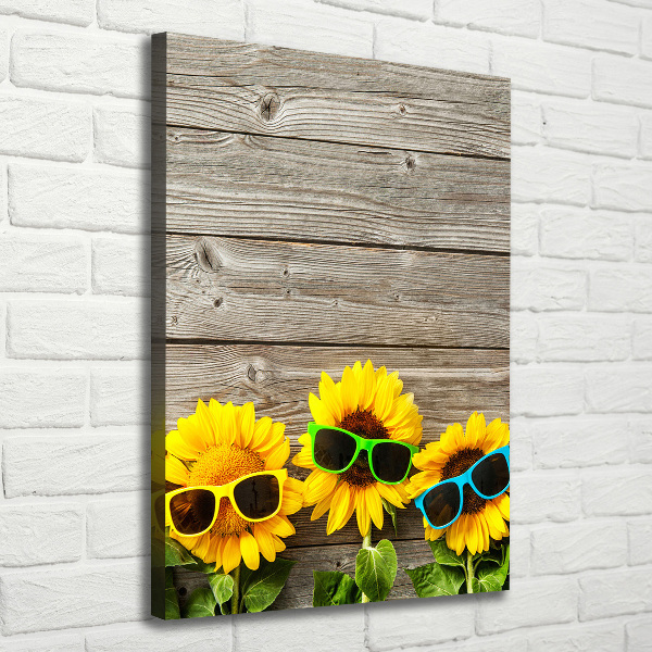 Cuadro canvas decorativo para salón vertical Gafas de girasol