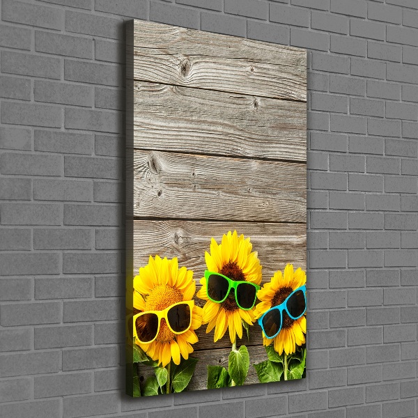 Cuadro canvas decorativo para salón vertical Gafas de girasol