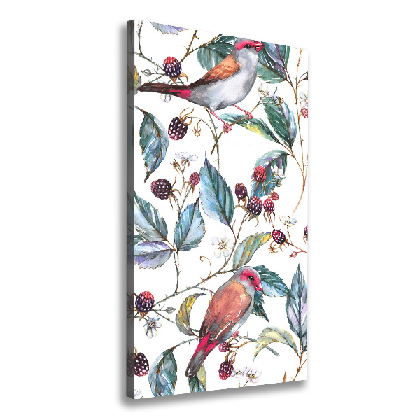 Cuadro moderno en lienzo resistente uv vertical Pájaros y moras