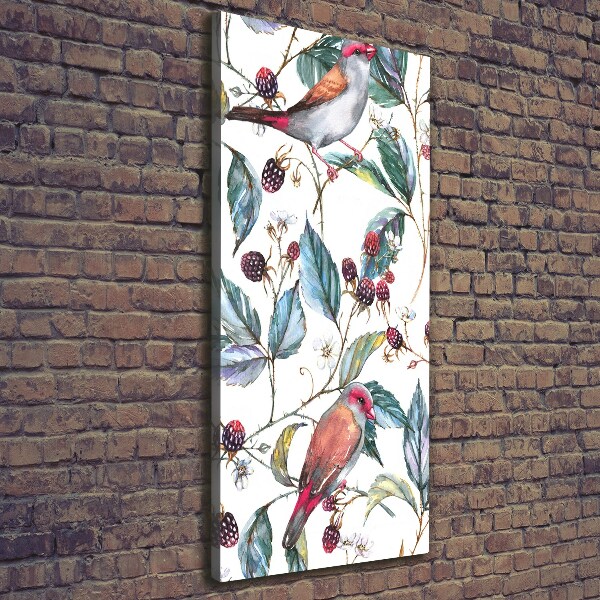 Cuadro moderno en lienzo resistente uv vertical Pájaros y moras