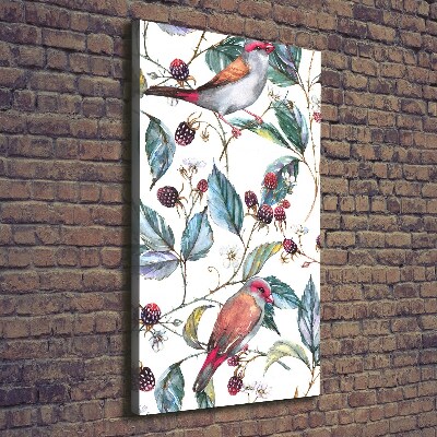 Cuadro moderno en lienzo resistente uv vertical Pájaros y moras