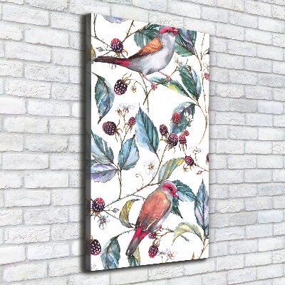 Cuadro moderno en lienzo resistente uv vertical Pájaros y moras