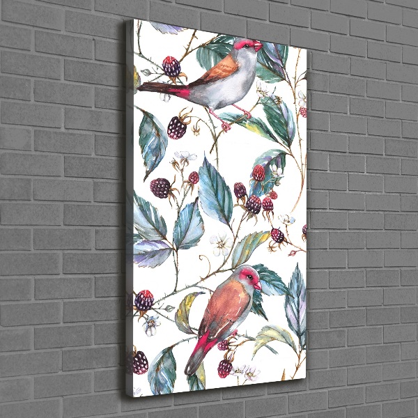 Cuadro moderno en lienzo resistente uv vertical Pájaros y moras