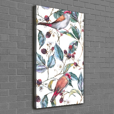 Cuadro moderno en lienzo resistente uv vertical Pájaros y moras
