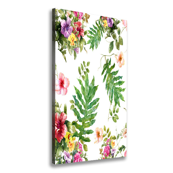 Cuadro canvas decorativo para salón vertical flores tropicales