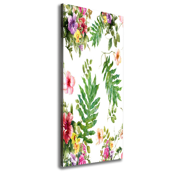 Cuadro canvas decorativo para salón vertical flores tropicales