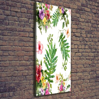 Cuadro canvas decorativo para salón vertical flores tropicales