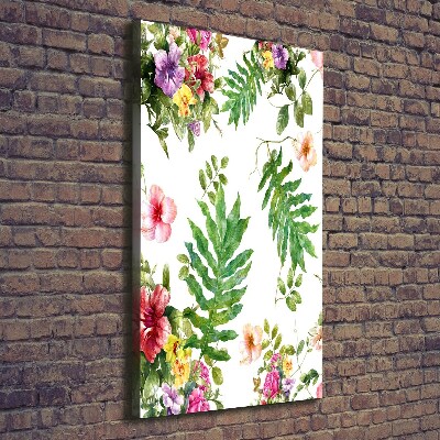 Cuadro canvas decorativo para salón vertical flores tropicales