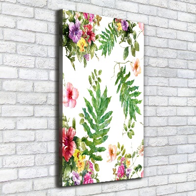 Cuadro canvas decorativo para salón vertical flores tropicales