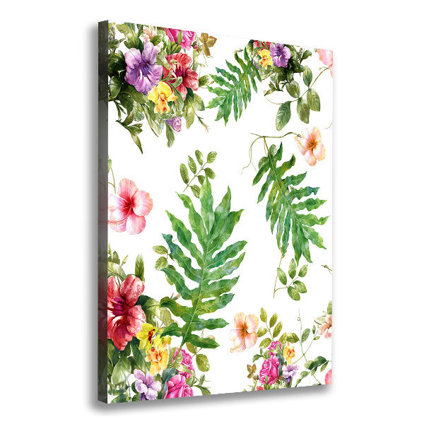 Cuadro canvas decorativo para salón vertical flores tropicales