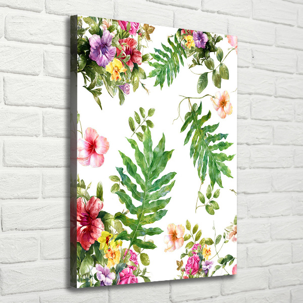 Cuadro canvas decorativo para salón vertical flores tropicales