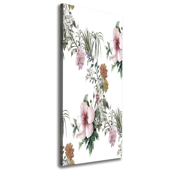 Cuadro moderno en lienzo resistente uv vertical flores tropicales