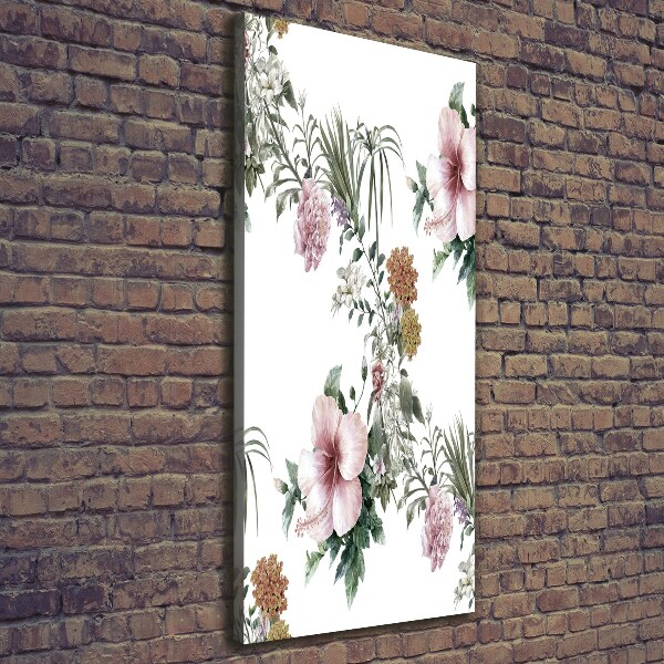 Cuadro moderno en lienzo resistente uv vertical flores tropicales