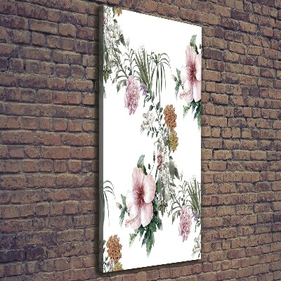 Cuadro moderno en lienzo resistente uv vertical flores tropicales