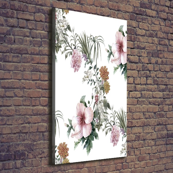 Cuadro moderno en lienzo resistente uv vertical flores tropicales