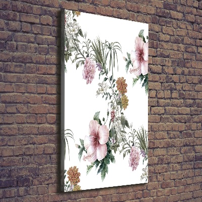 Cuadro moderno en lienzo resistente uv vertical flores tropicales