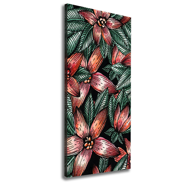 Cuadro canvas decorativo para salón vertical flores tropicales