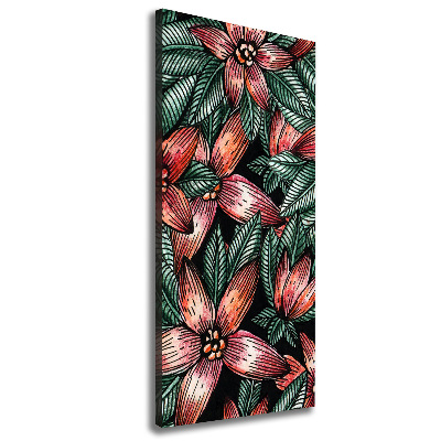Cuadro canvas decorativo para salón vertical flores tropicales