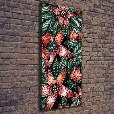 Cuadro canvas decorativo para salón vertical flores tropicales