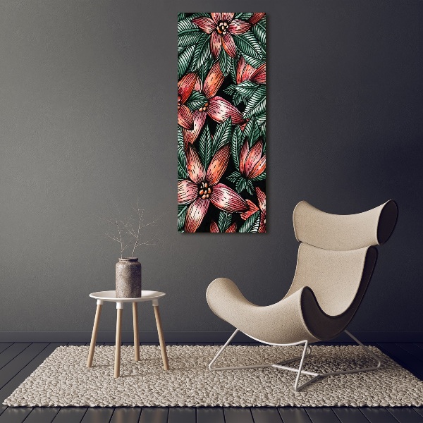 Cuadro canvas decorativo para salón vertical flores tropicales