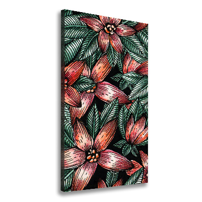 Cuadro canvas decorativo para salón vertical flores tropicales