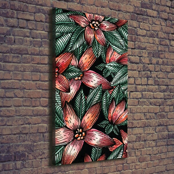 Cuadro canvas decorativo para salón vertical flores tropicales