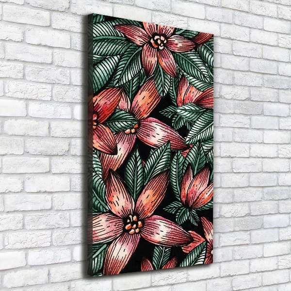 Cuadro canvas decorativo para salón vertical flores tropicales