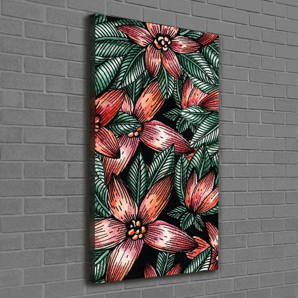 Cuadro canvas decorativo para salón vertical flores tropicales