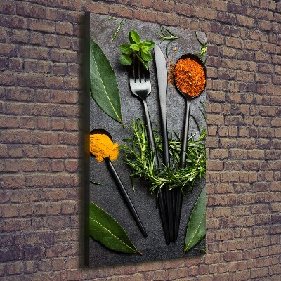 Cuadro canvas decorativo para salón vertical Cubiertos y especias