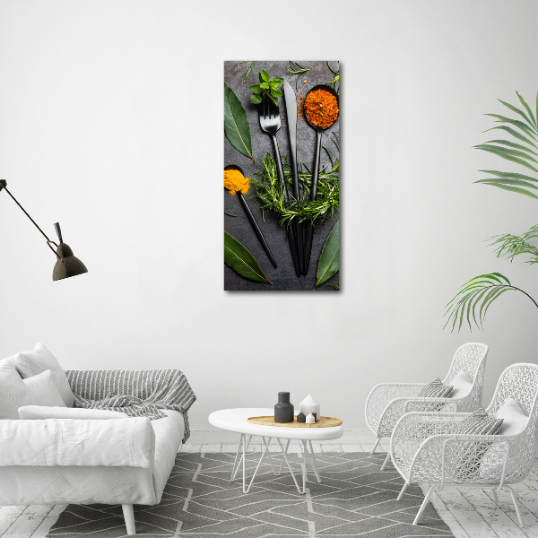 Cuadro canvas decorativo para salón vertical Cubiertos y especias