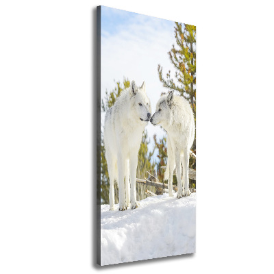 Fotografía en lienzo vertical Dos lobos blancos