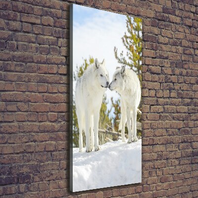 Fotografía en lienzo vertical Dos lobos blancos