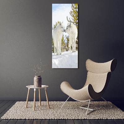Fotografía en lienzo vertical Dos lobos blancos