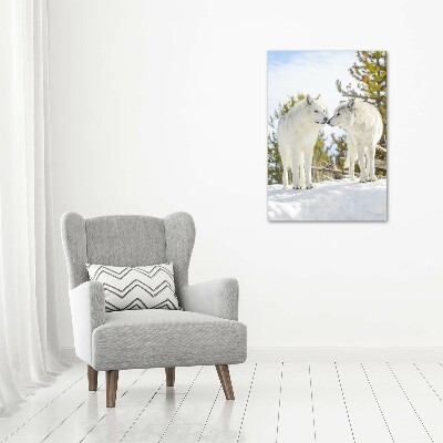 Fotografía en lienzo vertical Dos lobos blancos