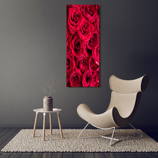 Cuadro moderno en lienzo resistente uv vertical rosas rojas