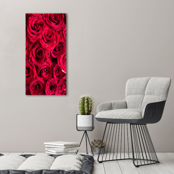 Cuadro moderno en lienzo resistente uv vertical rosas rojas