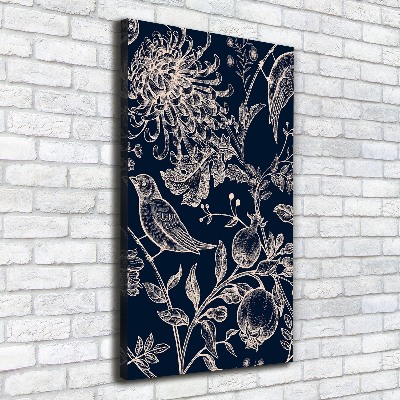 Impresión en lienzo vertical Flores y pájaros