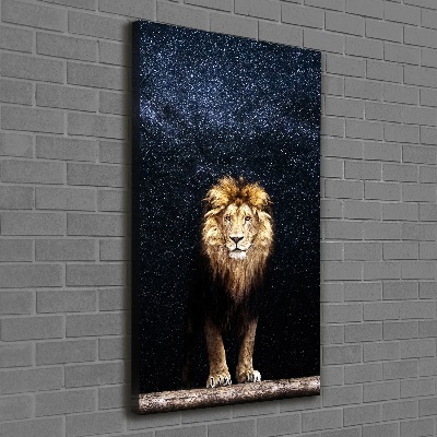 Impresión en lienzo vertical León contra las estrellas