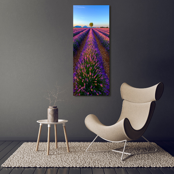Cuadro moderno en lienzo resistente uv vertical campo de lavanda