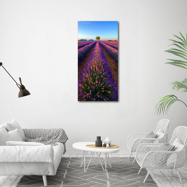 Cuadro moderno en lienzo resistente uv vertical campo de lavanda
