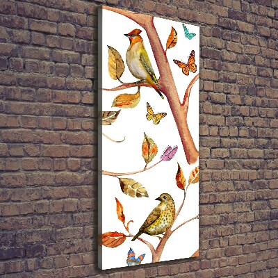 Cuadro canvas decorativo para salón vertical Pájaros mariposas hojas