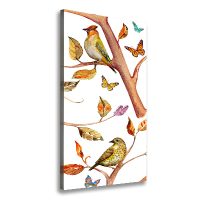 Cuadro canvas decorativo para salón vertical Pájaros mariposas hojas
