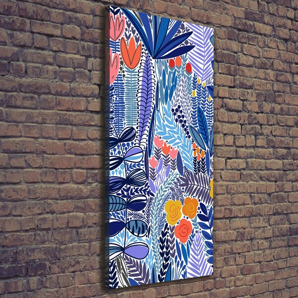 Cuadro canvas decorativo para salón vertical flores tropicales