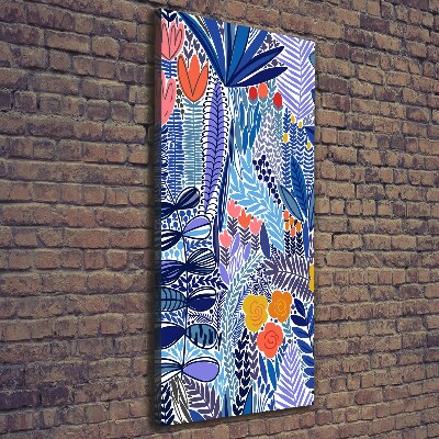 Cuadro canvas decorativo para salón vertical flores tropicales